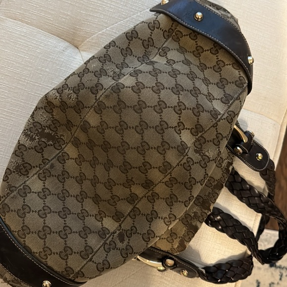 GUCCI Pelham GG monogram canvas horsebit tote shoulder hobo bag tan brown - Picture 7 of 16
